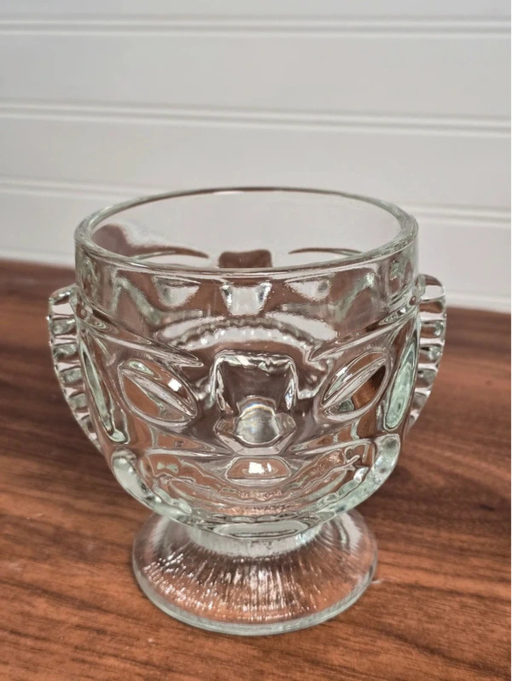Vintage Indiana Glass Tiki Face Ice Bucket Pedestal Barware 1970s